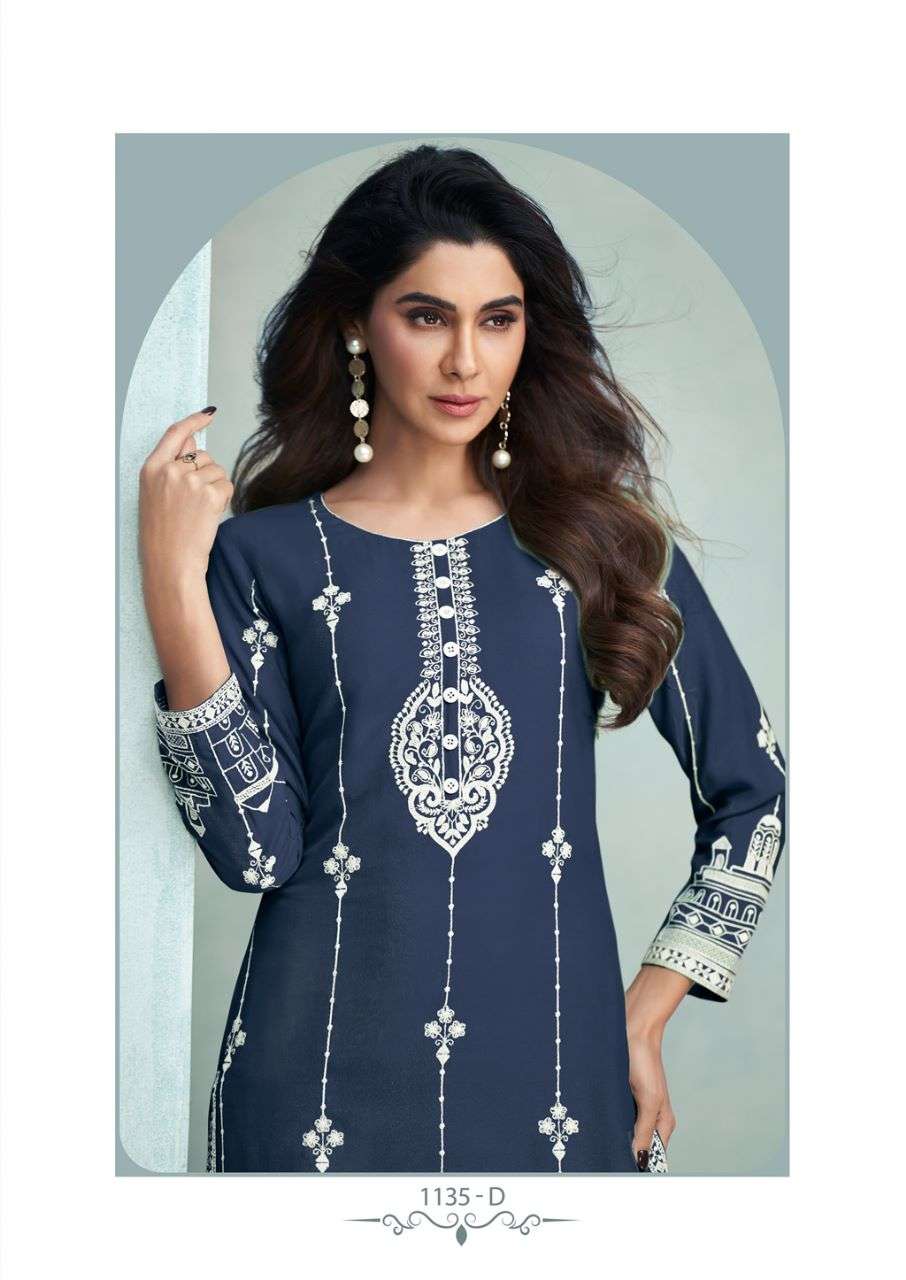 ROOH VOL 6 DARK COLOR PURE REYON VISCOS LAKHNAWI WORK KURTI WITH PANT BY VAMIKA BRAND 1135 D C